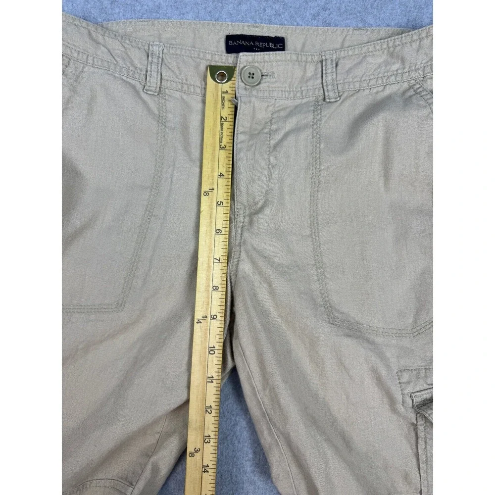 Banana Republic Cropped Cargo Pants Women's 8 Tan Linen Cotton High‎ Rise Casual